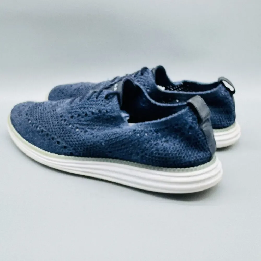 Cole Hann Shoes Mens 10 Navy Blue Knit Lightweight Lace Up Original Grand